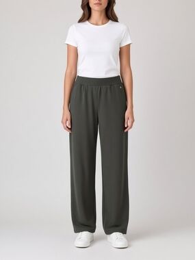 Turquoise Couture Olive Wide-Leg Pull On Pants Modern Minimalist L Casual